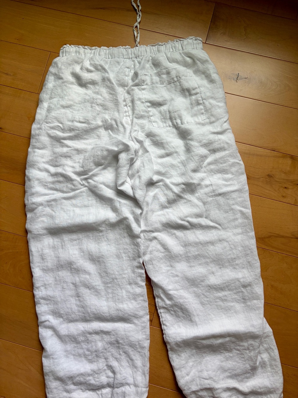 J. Crew White Linen Drawstring Wide-Leg Trousers